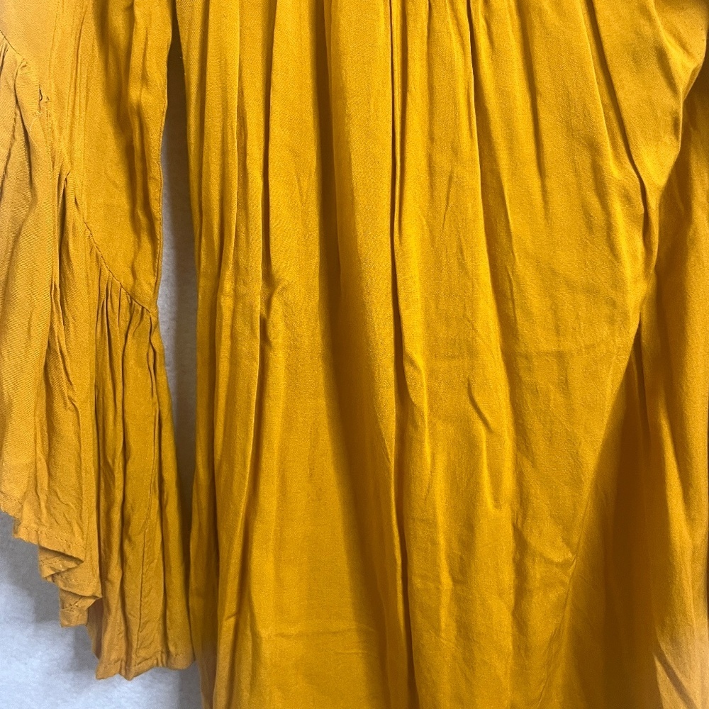 Mustard Embroidered Bell Sleeve Peasant Boho Tunic Top - Picture 7 of 7